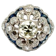 Vintage 1,11 Karat Diamant und Saphir Platin Filigran Ring