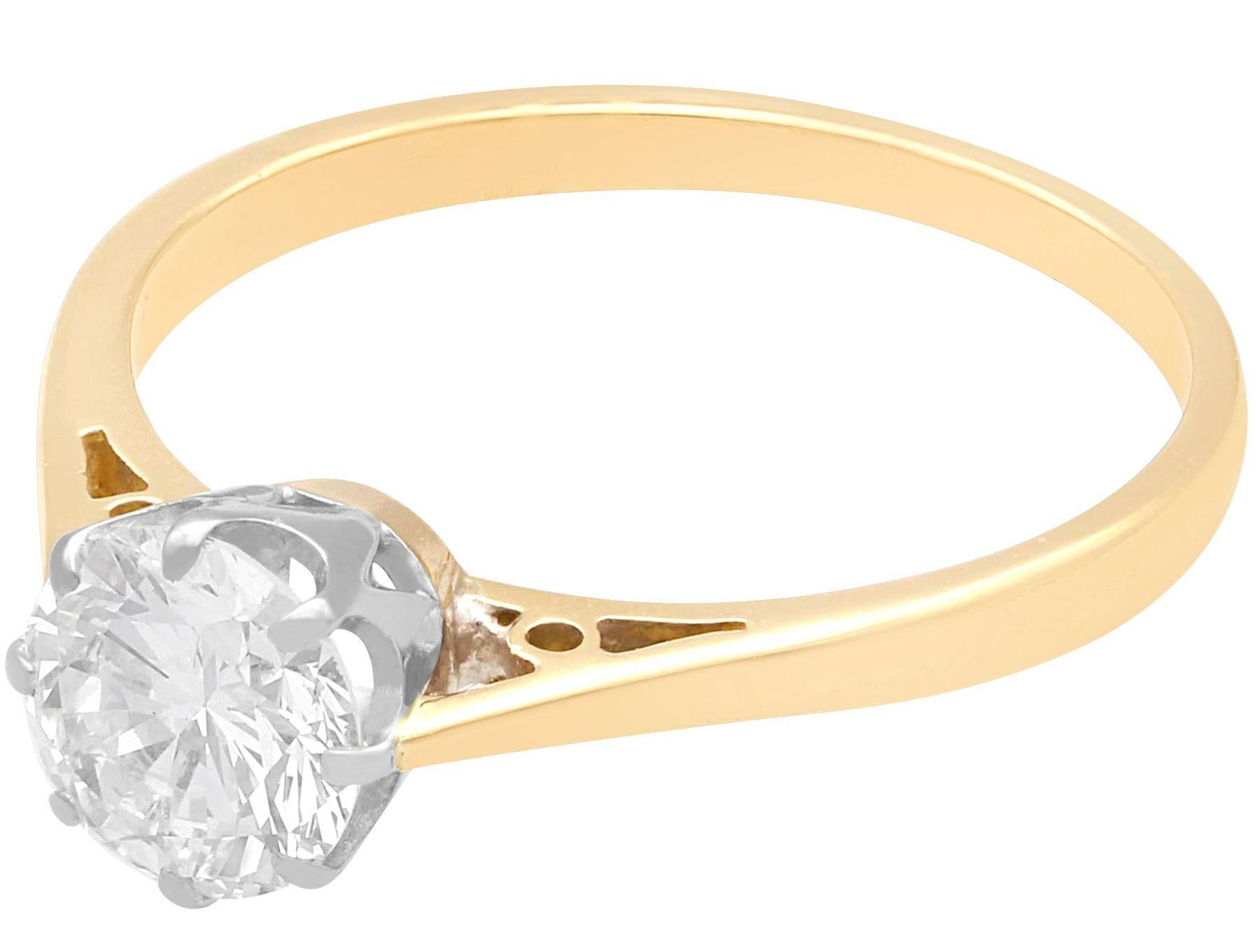 Round Cut Vintage 1.12 Carat Diamond and Yellow Gold Solitaire Ring For Sale