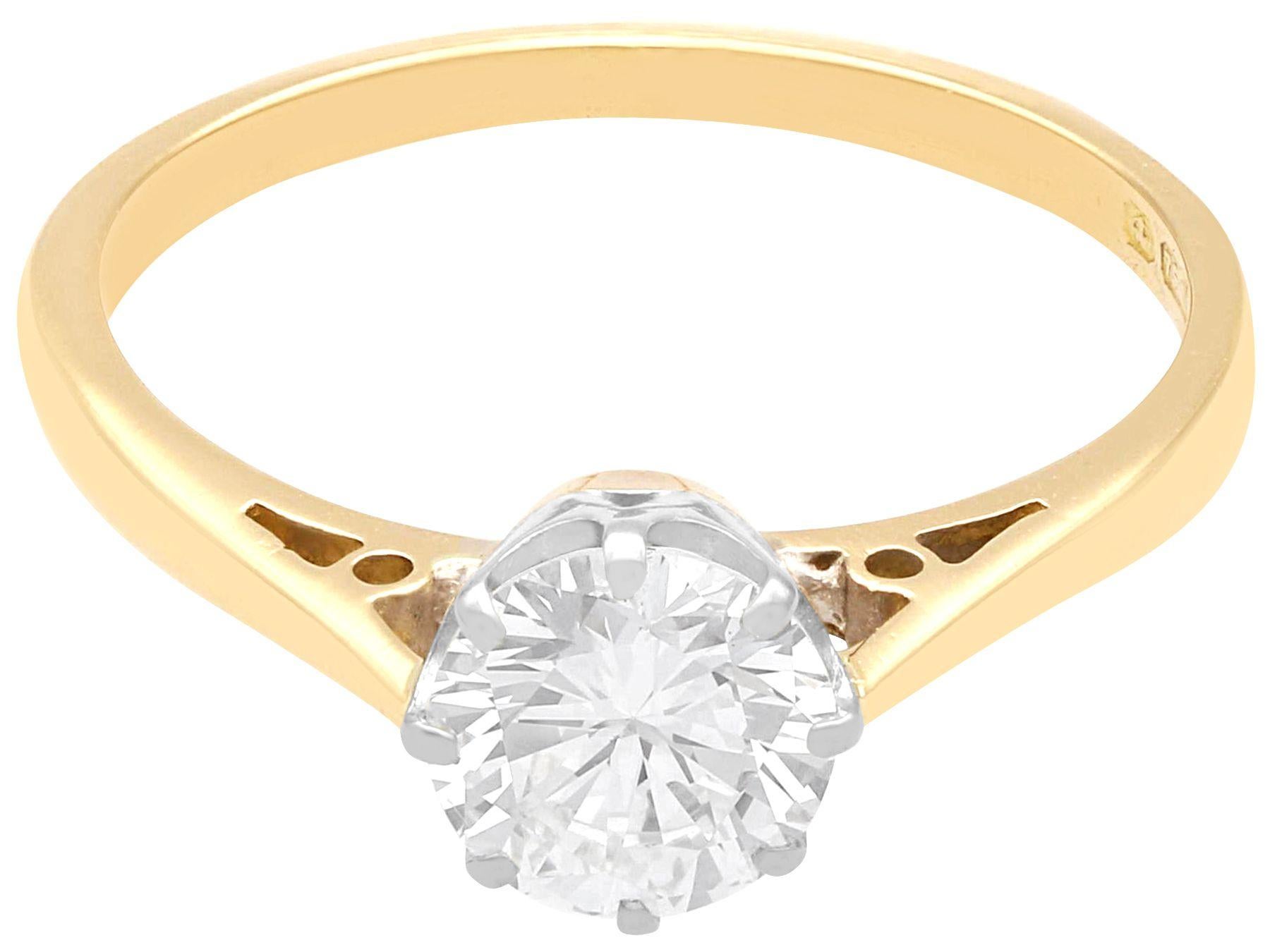 Anillo solitario vintage de oro amarillo y diamantes de 1.12 quilates en Excelente Estado en Jesmond, Newcastle Upon Tyne