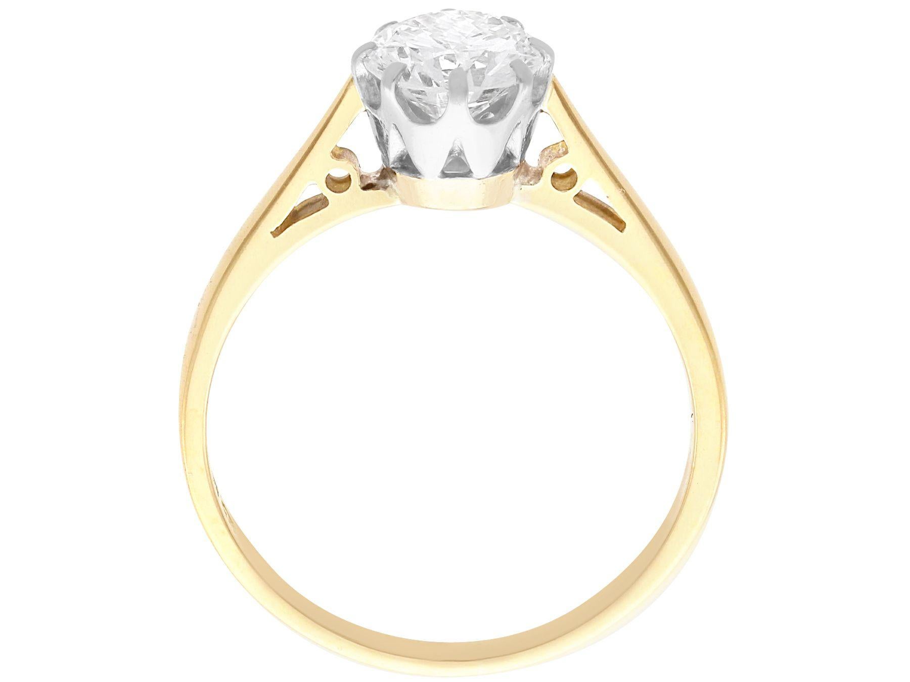 Vintage 1.12 Carat Diamond and Yellow Gold Solitaire Ring For Sale 1