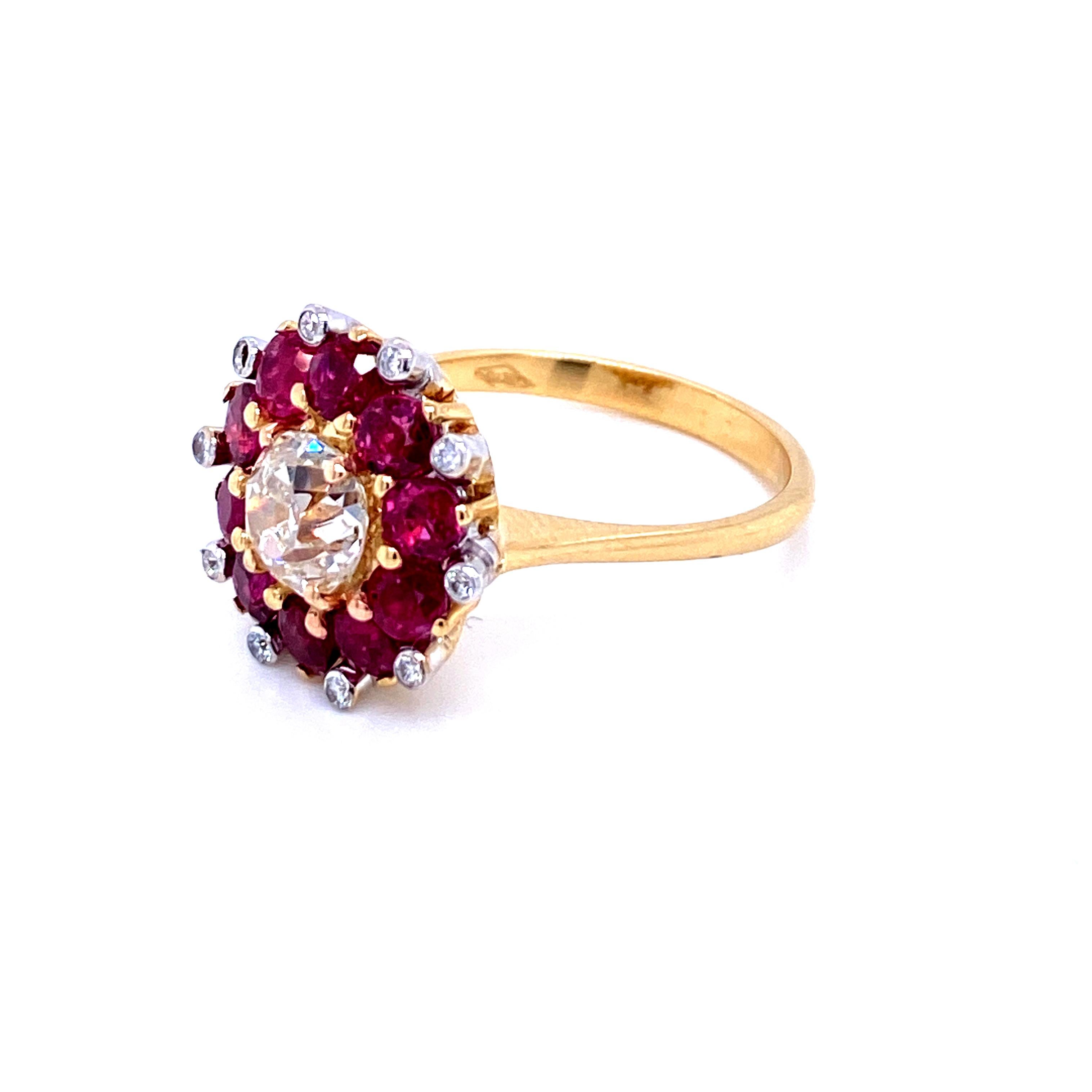 Women's Vintage 1.12 Carat Diamond Ruby Cocktail Ring