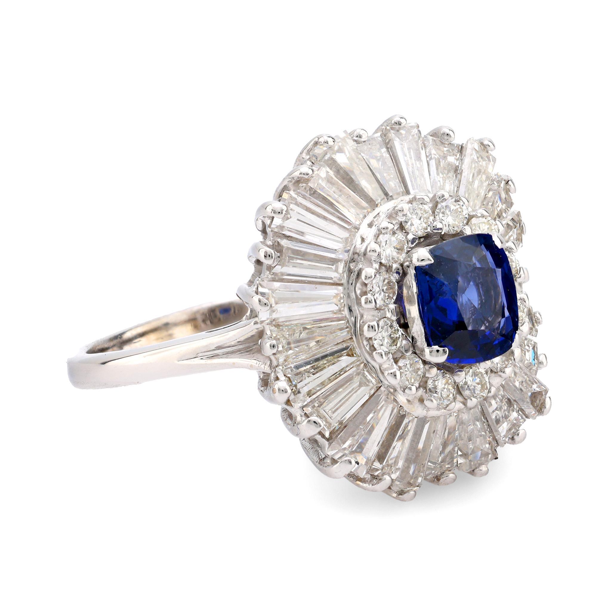 Modern Vintage 1.12 carat sapphire diamond 18k white gold ballerina ring