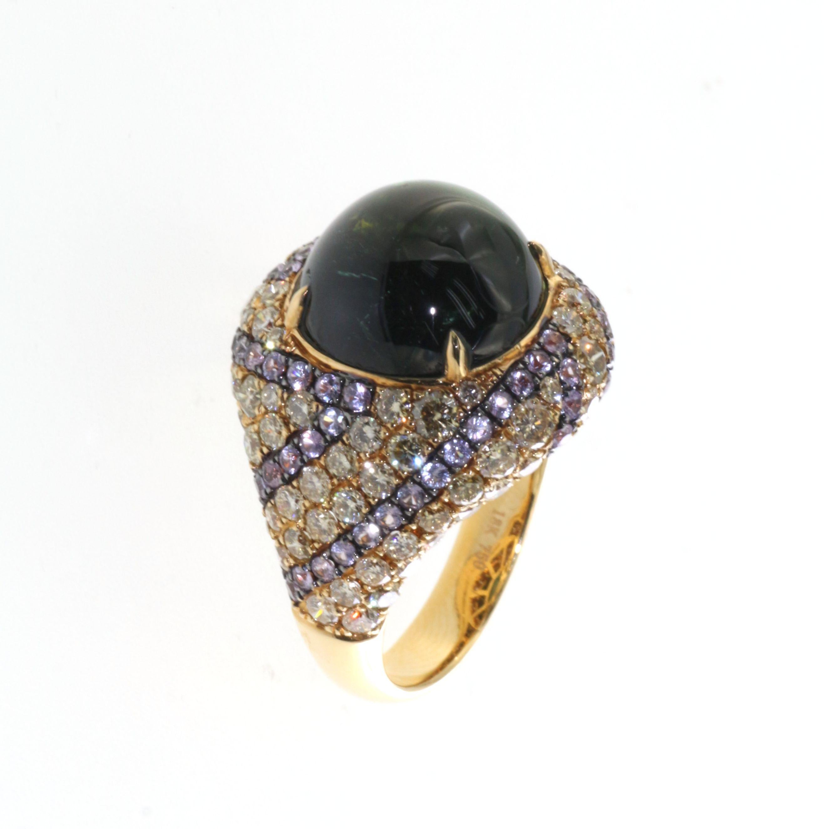 Vintage 11,20ct Cat's eye Grüner Turmalin Diamant Saphir Ring in 18k Gold im Zustand „Neu“ im Angebot in Hong Kong, HK