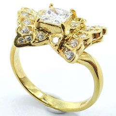 Vintage 1,12 Karat Prinzessinnenschliff & Rundschliff Diamant 20k Gelbgold Schmetterlingsring
