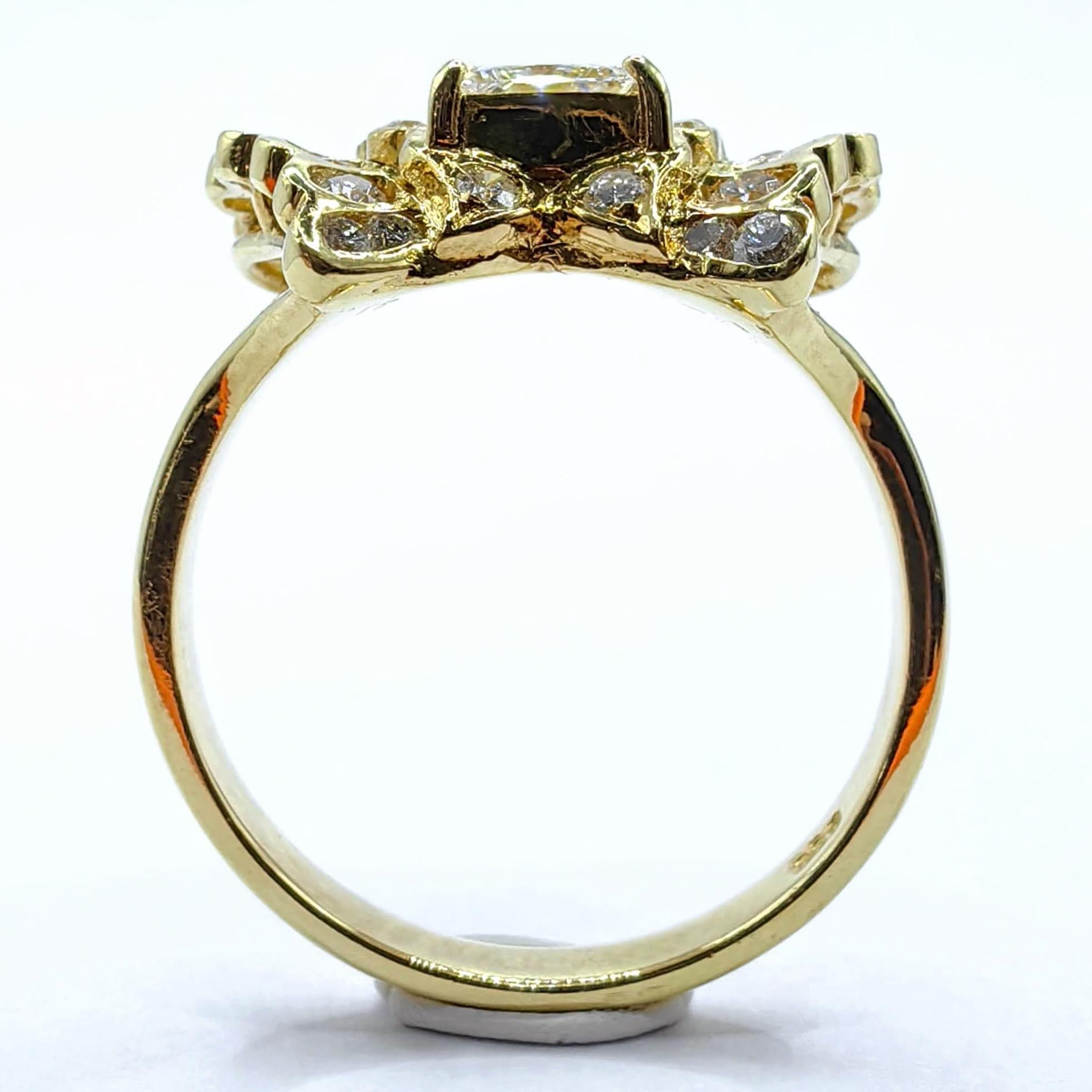 Contemporain Bague papillon en or jaune 20k vintage 1.12ct Princesse et diamant rond en vente