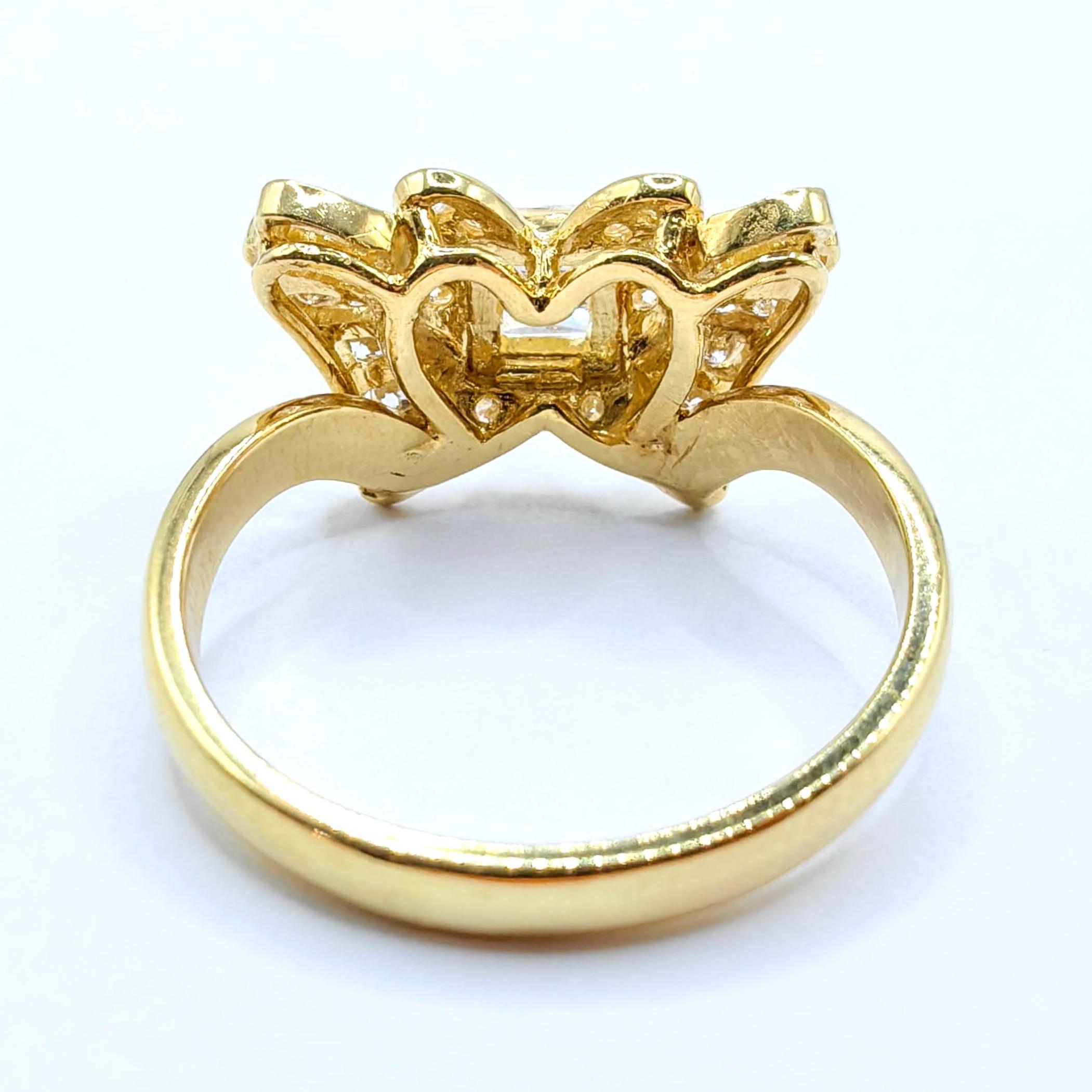 Bague papillon en or jaune 20k vintage 1.12ct Princesse et diamant rond Neuf - En vente à Wan Chai District, HK