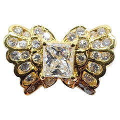 Vintage 1.12ct Princess-cut & Round-cut Diamond 20k Yellow Gold Butterfly Ring