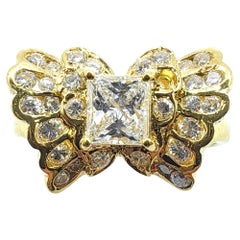 Vintage 1.12ct Princess-cut & Round-cut Diamond 20k Yellow Gold Butterfly Ring