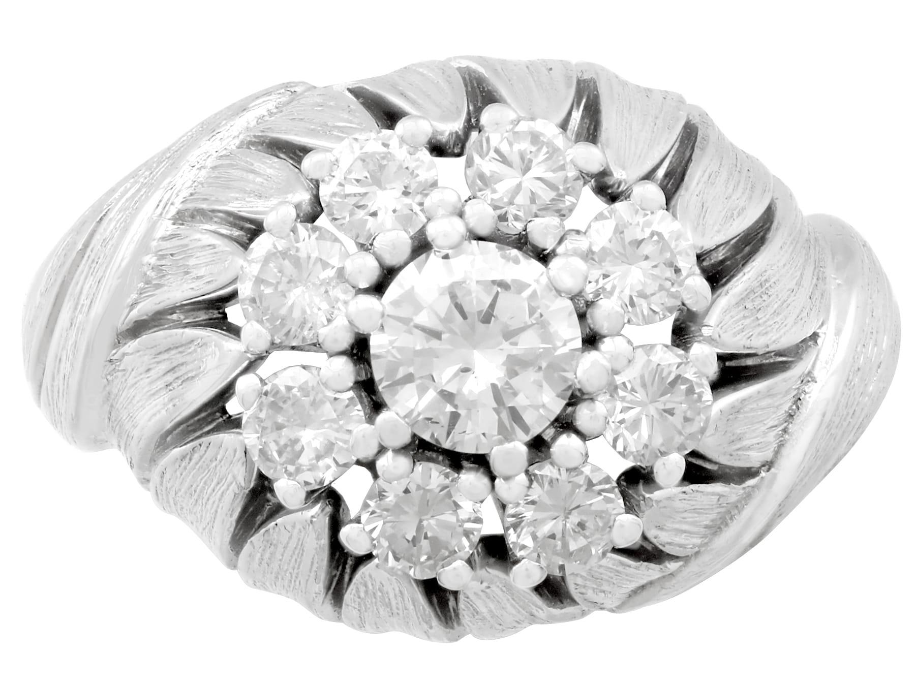 Round Cut Vintage 1.13 Carat Diamond and White Gold Cocktail Ring For Sale