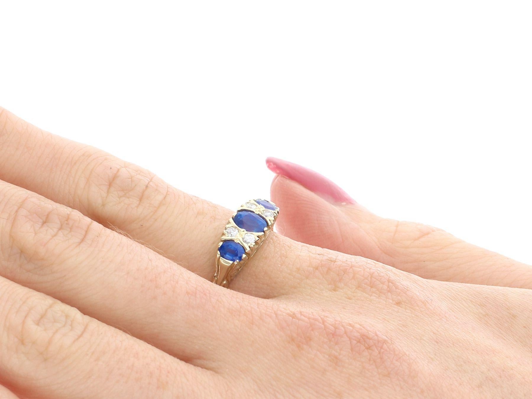 Vintage 1.13 Carat Sapphire and Diamond 18k Yellow Gold Three Stone Ring  2