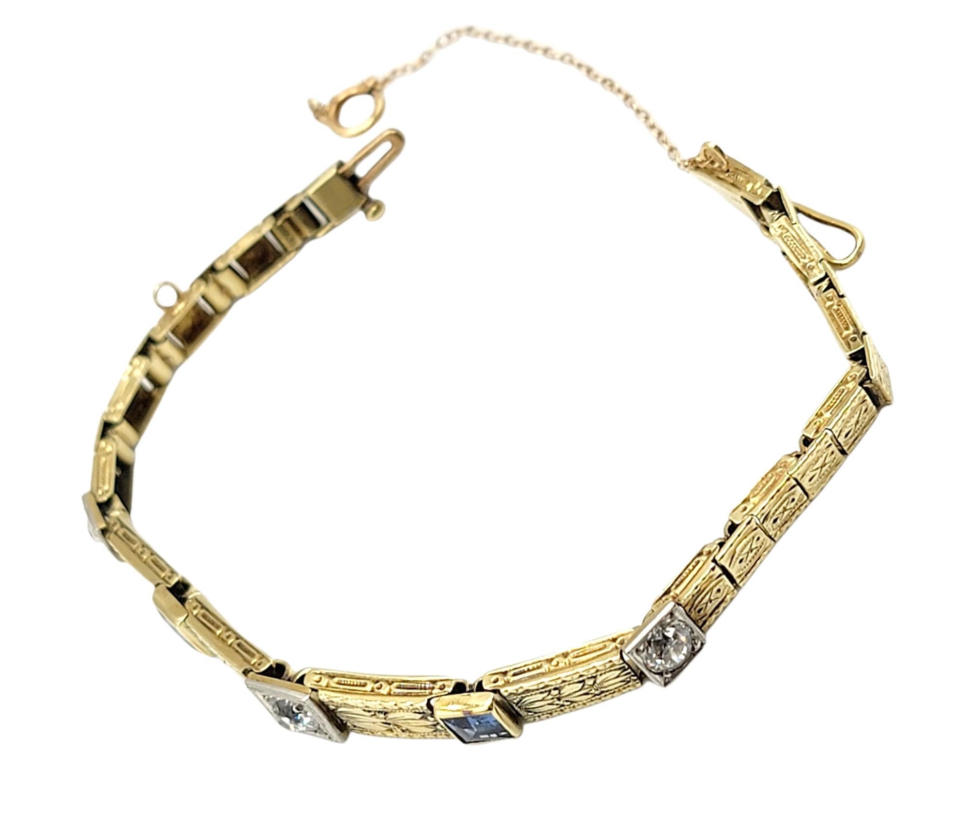 Bracelet vintage en or jaune 18 carats avec saphirs et diamants de 1,13 carat au total Bon état - En vente à Scottsdale, AZ