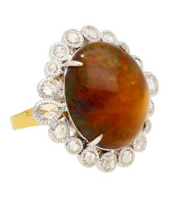 Vintage 11.36 Carat Opal and Rose Cut Diamond Halo Ring In 18K Gold