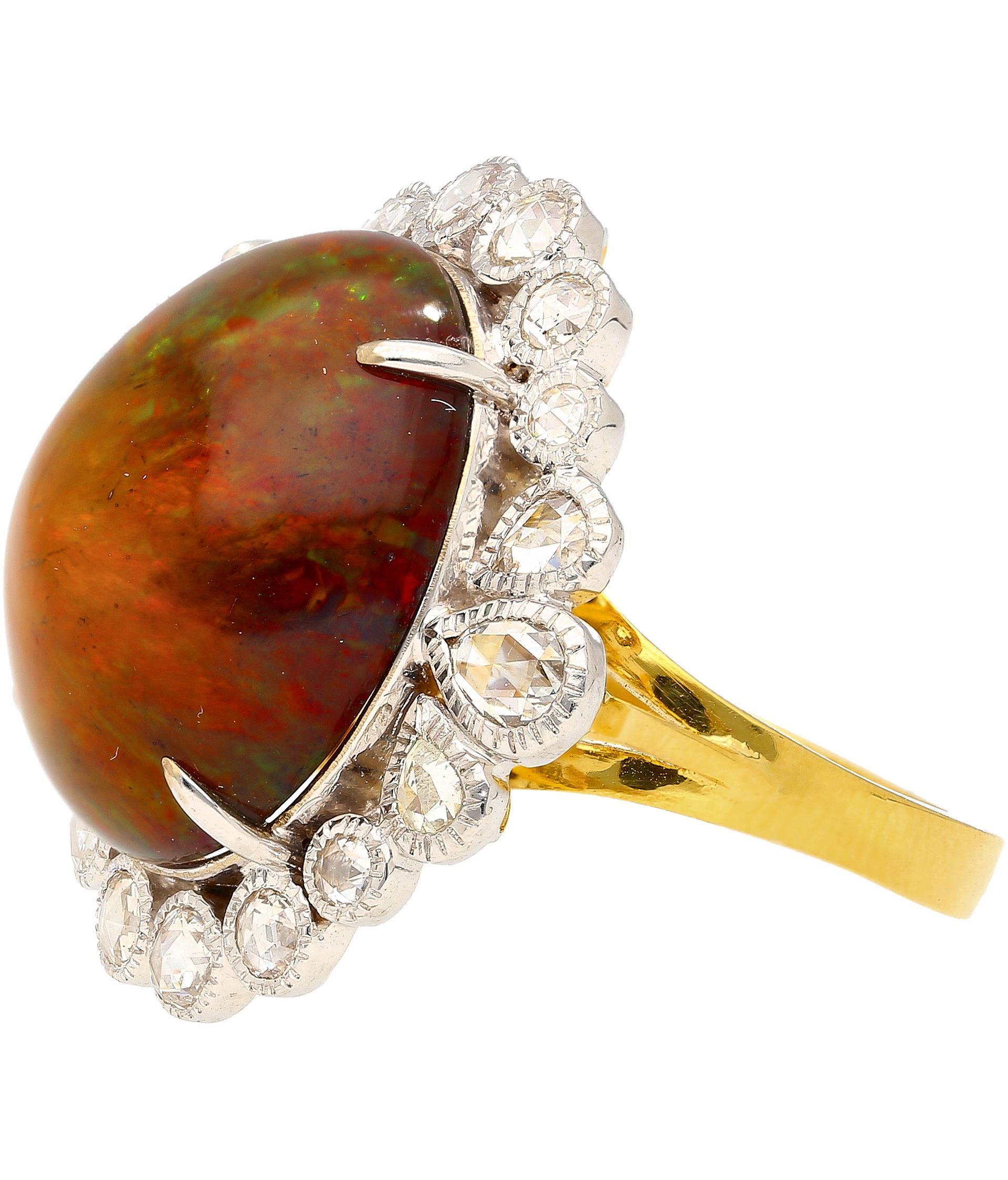 De las mujeres Anillo halo vintage de ópalo y diamantes talla rosa de 11,36 quilates en oro de 18 quilates en venta