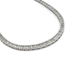 Vintage 11.39 carat baguette cut diamond platinum tennis necklace