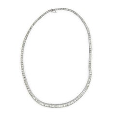 Vintage 11.39 carat baguette cut diamond platinum tennis necklace