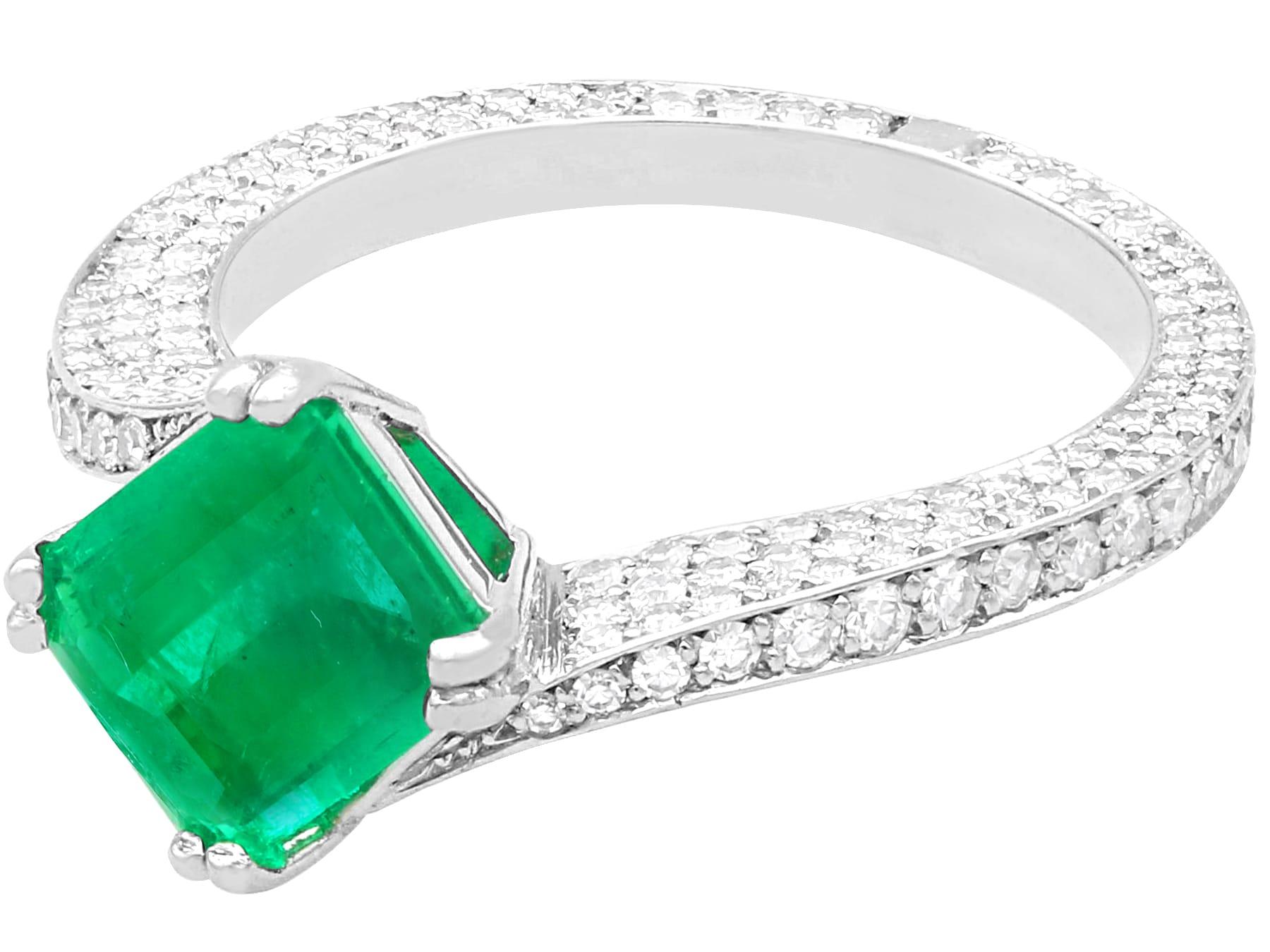 Emerald Cut Vintage 1.13 Carat Emerald 2.20ct Diamond Platinum Twist Dress Ring, circa 1990 For Sale