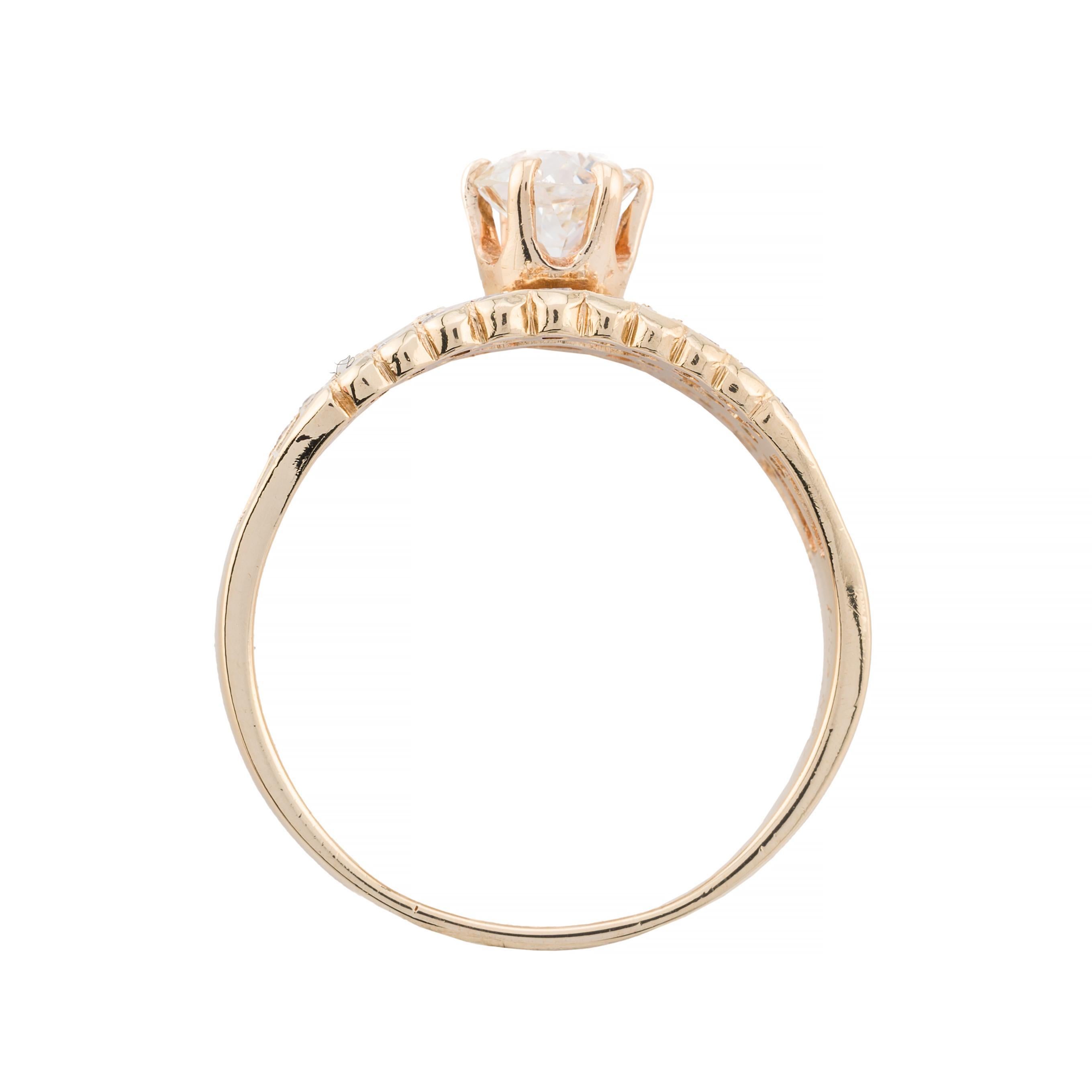 Anello di fidanzamento a filigrana con diamante taglio europeo vintage da 1,13 carati in oro giallo 14K In condizioni ottime in vendita a Boston, MA