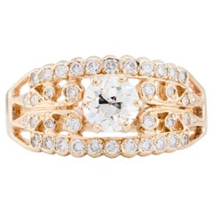 Anillo de compromiso vintage de filigrana de diamantes talla europea de 1,13 quilates en oro amarillo de 14 quilates