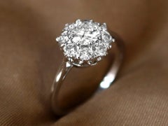 Vintage 1.14 Carat Diamond and Platinum Cluster Engagement Ring, Circa 1940