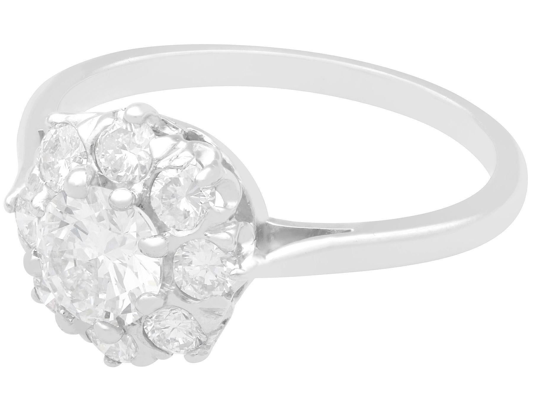 Round Cut Vintage 1.14 Carat Diamond and Platinum Cluster Ring, Circa 1940 For Sale