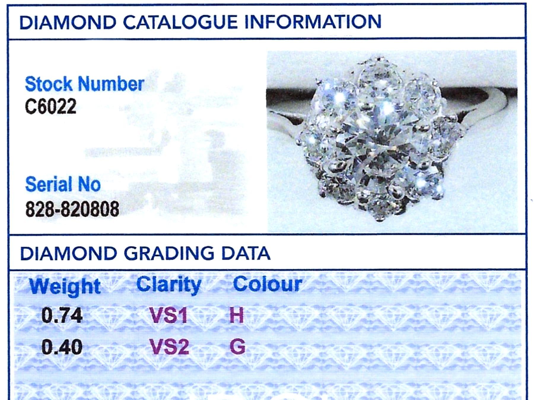 Vintage 1.14 Carat Diamond and Platinum Cluster Ring, Circa 1940 For Sale 4