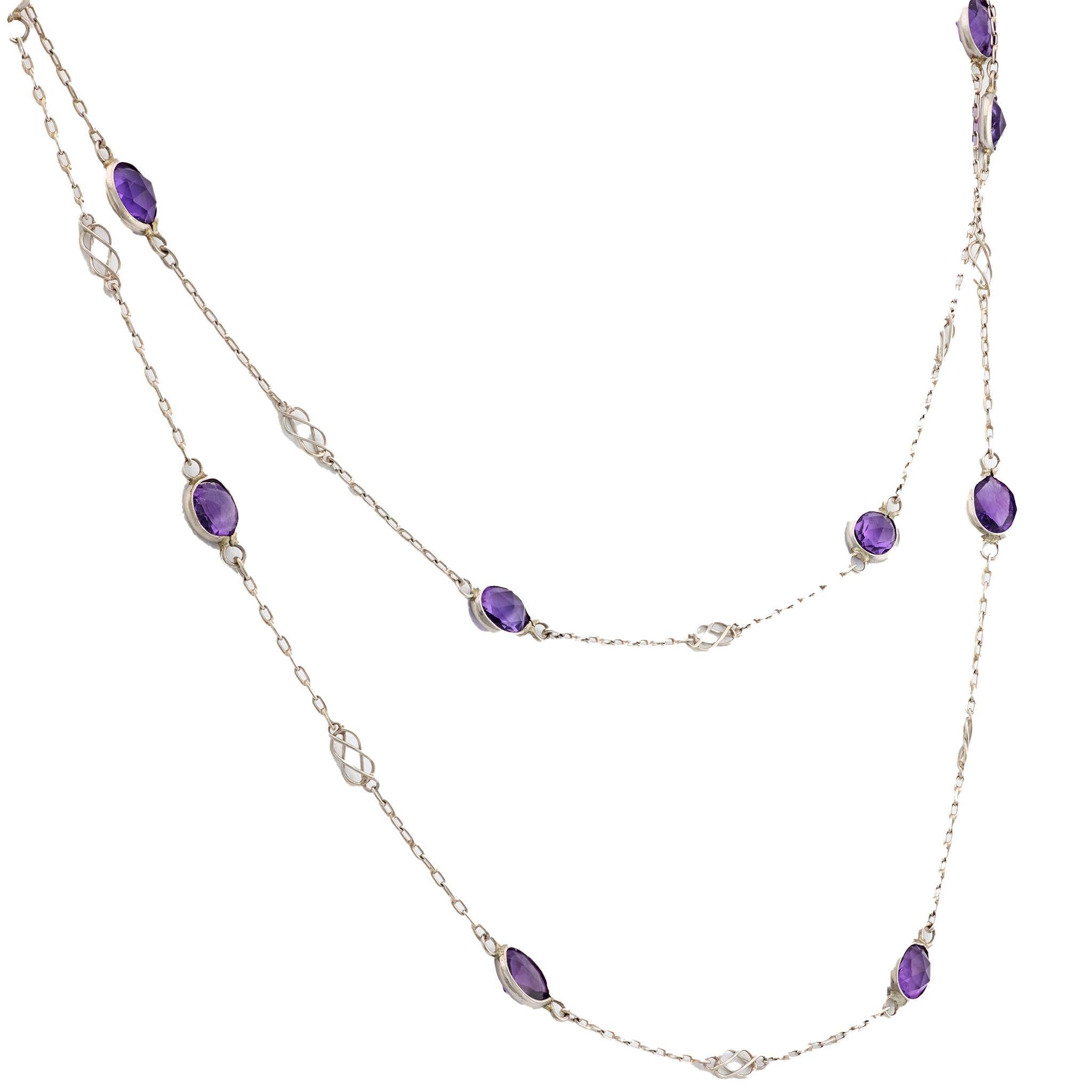 Vintage 11,40 Karat Amethyst 14k Weißgold Kette Halskette (Zeitgenössisch) im Angebot