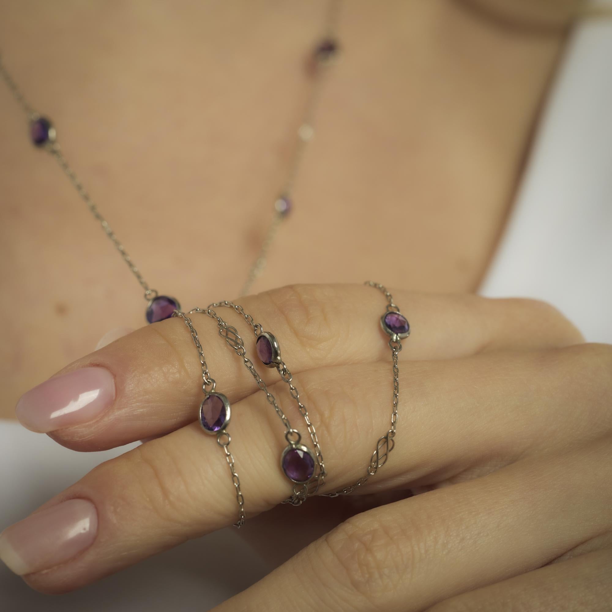 Vintage 11,40 Karat Amethyst 14k Weißgold Kette Halskette Damen im Angebot