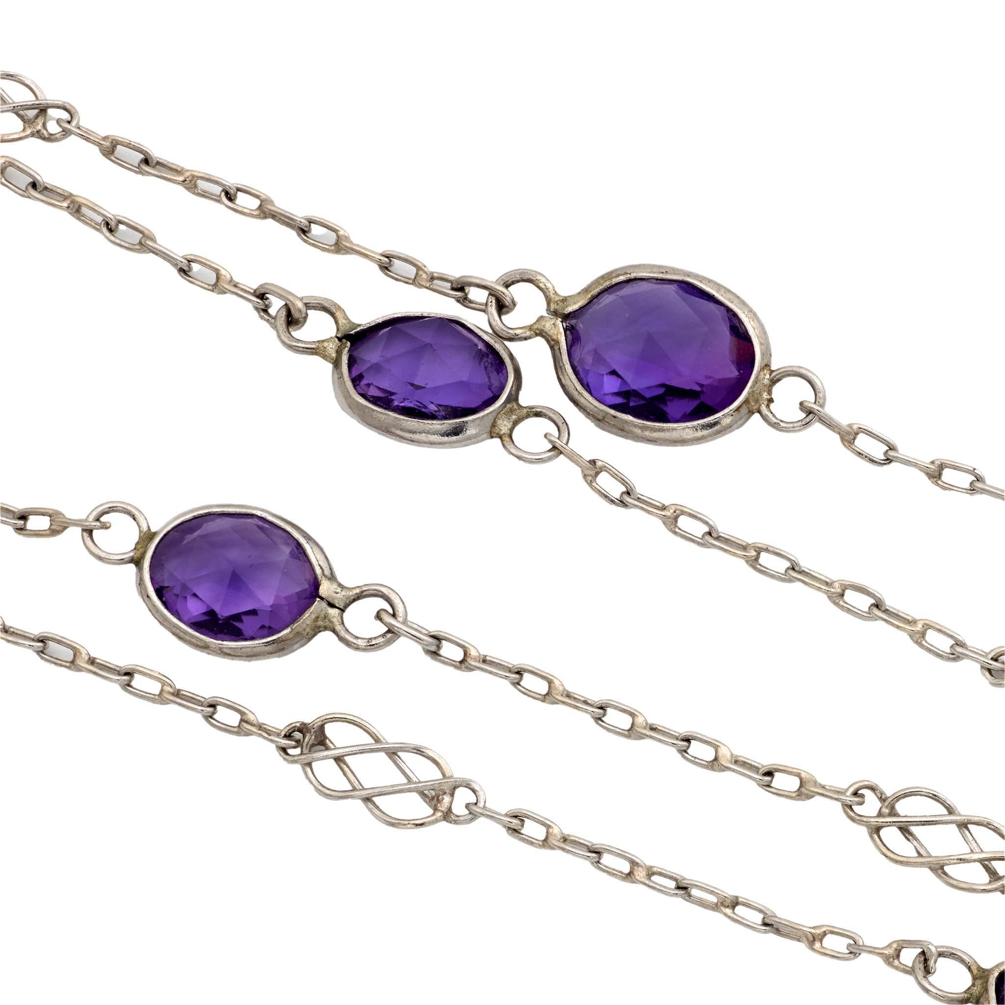 Vintage 11,40 Karat Amethyst 14k Weißgold Kette Halskette im Angebot 1