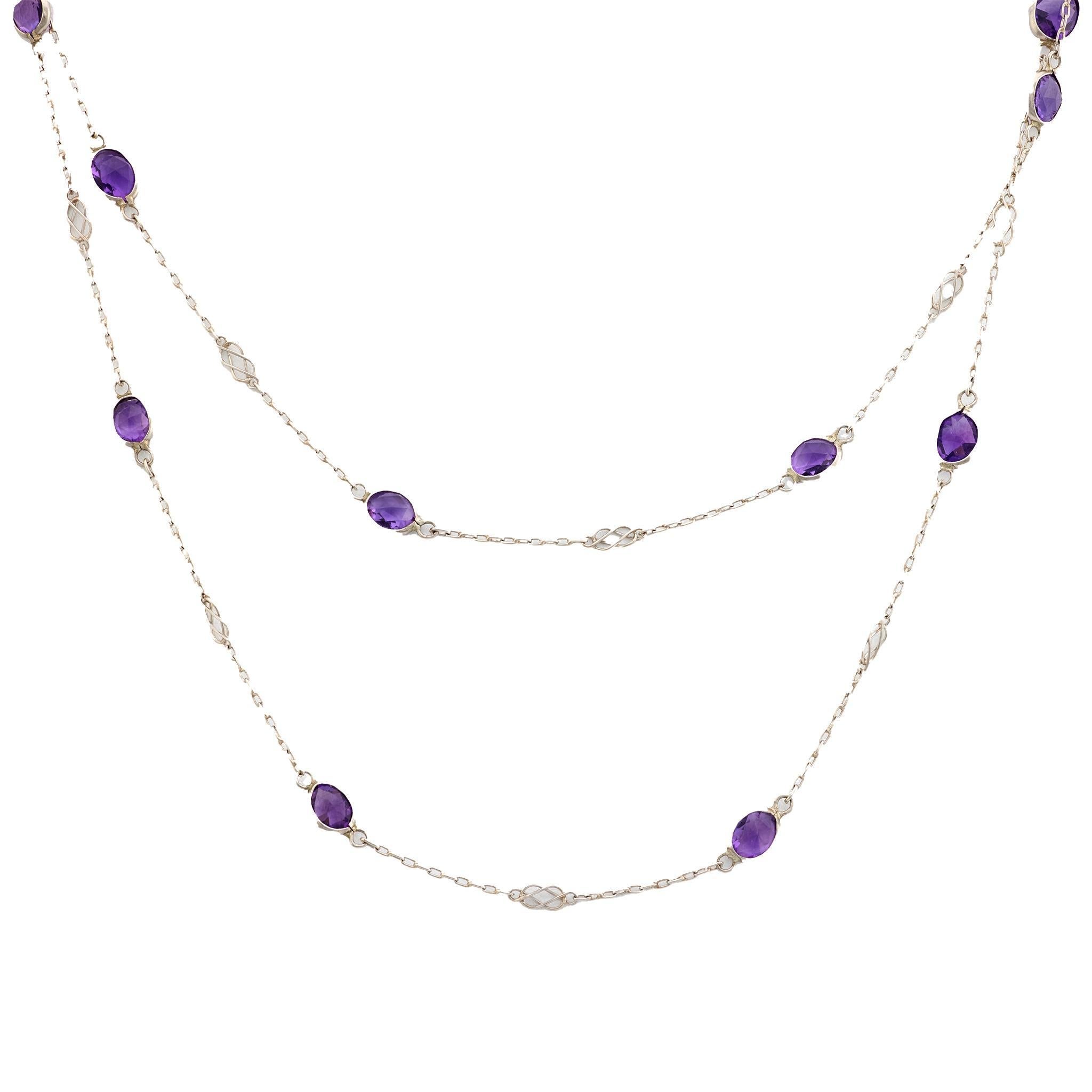Vintage 11,40 Karat Amethyst 14k Weißgold Kette Halskette im Angebot
