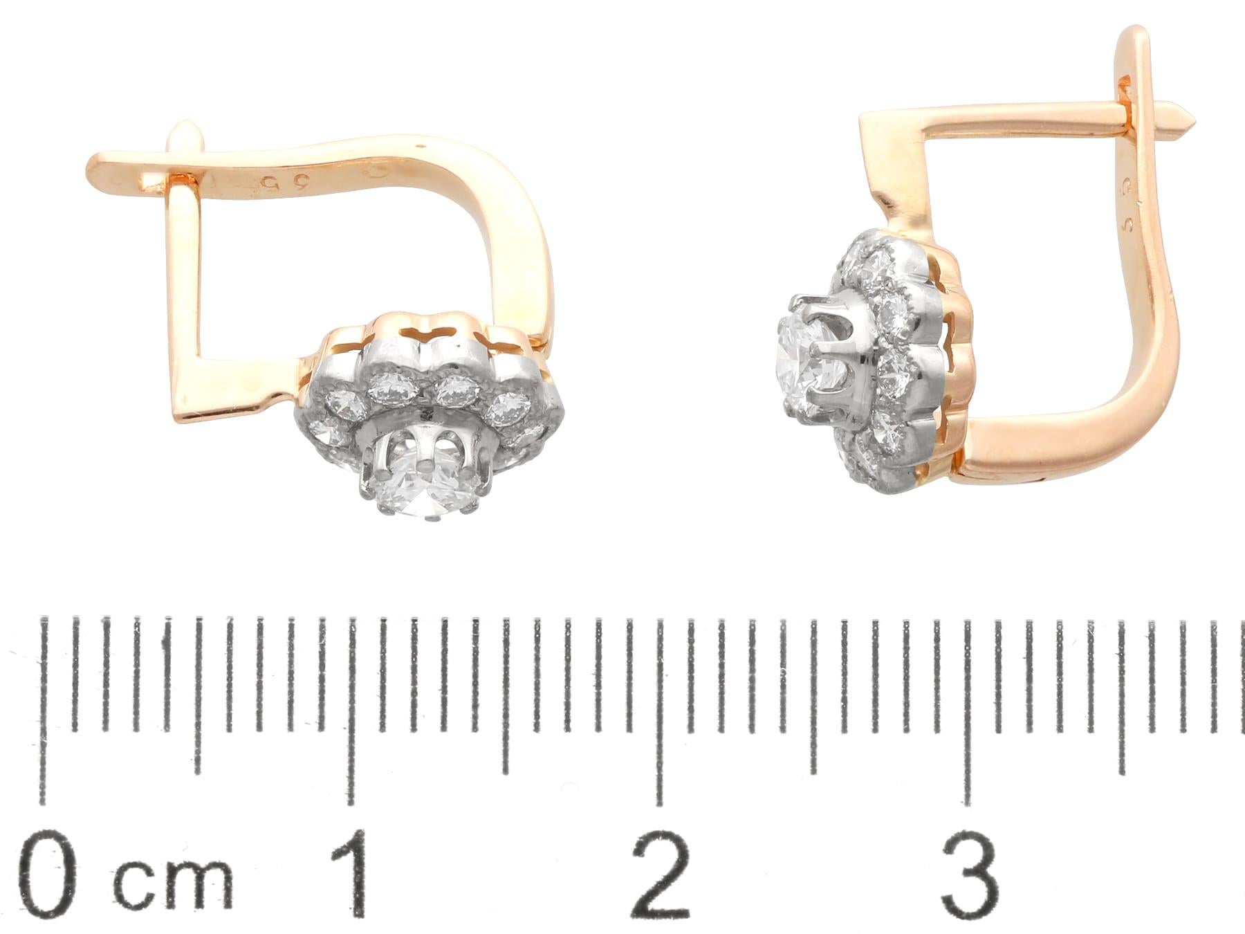 Vintage 1.14Ct Diamond 14k Yellow Gold Cluster Earrings Circa 1970 For Sale 3