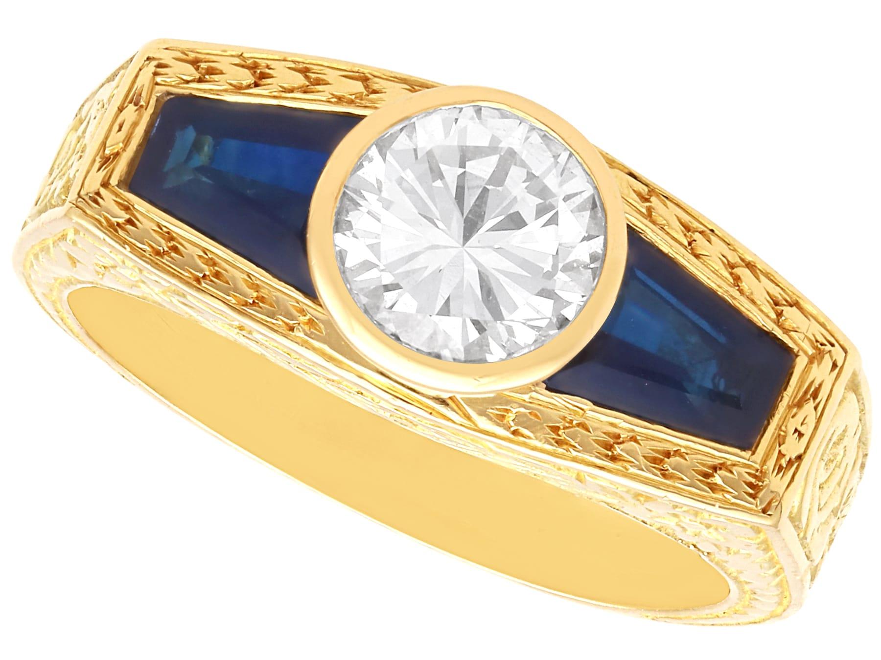 Vintage 1.15 Carat Sapphire 0.90 Carat Diamond 18k Yellow Gold Ring Circa 1970