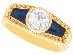 Anello vintage con zaffiro da 1,15 carati e diamante da 0,90 carati in oro giallo 18k Circa 1970