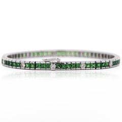 Vintage 11.5 Carat Tsavorite & Diamond Filigree Tennis Bracelet