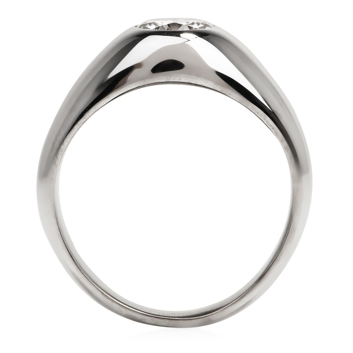 Herren Gypsy-Ring, 1,15 Karat Diamant 18k Weißgold Solitär (Rundschliff)
