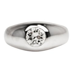 Vintage 1.15 Carats Diamond 18k White Gold Solitaire Men's Gypsy Ring