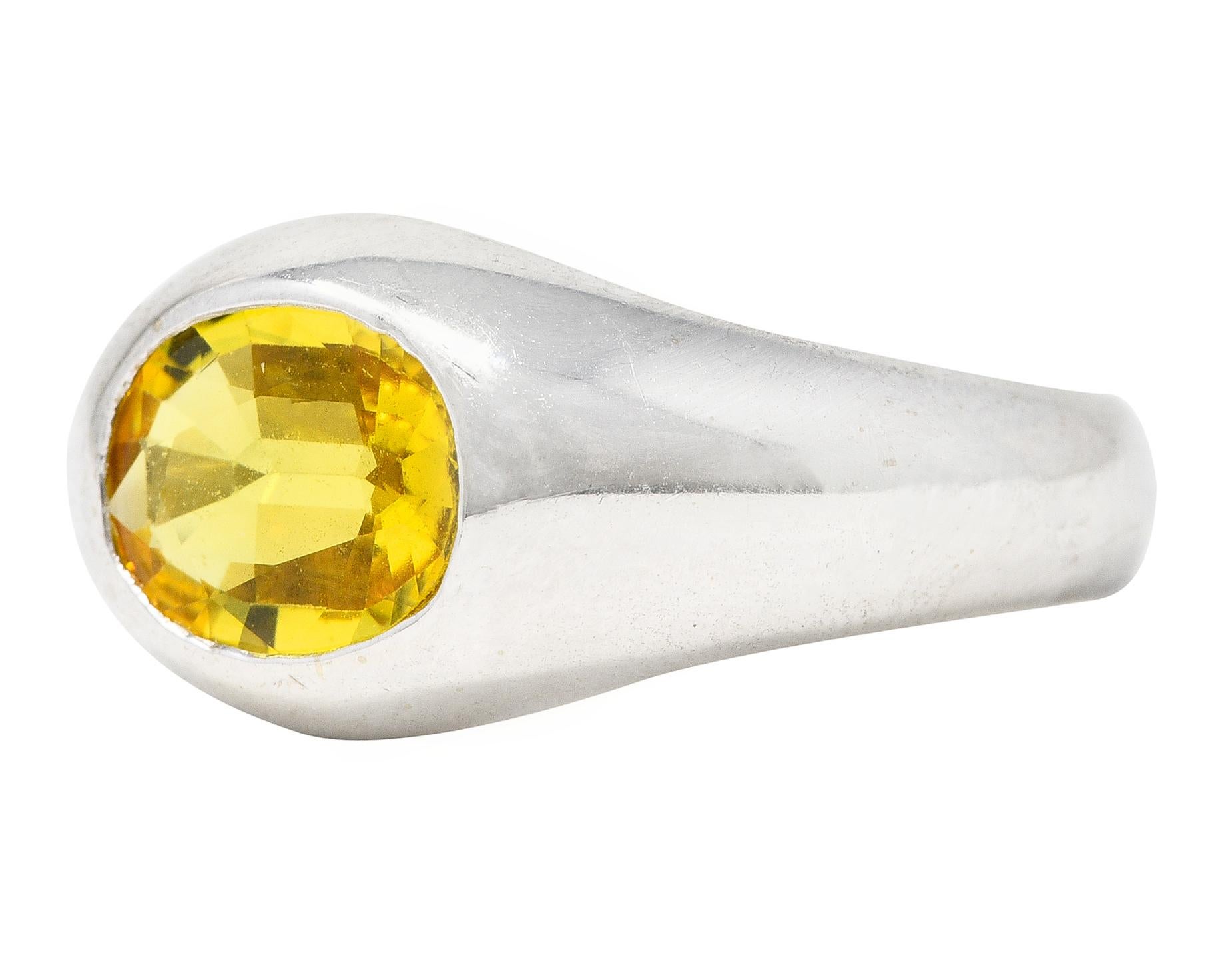 Vintage 1.15 Carats Yellow Sapphire 14 Karat White Gold Unisex Gypsy Band Ring 1