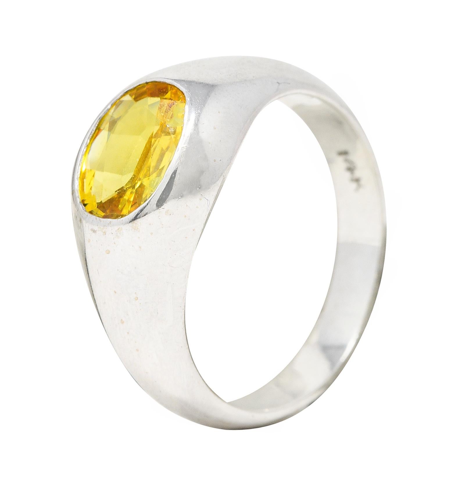 Vintage 1.15 Carats Yellow Sapphire 14 Karat White Gold Unisex Gypsy Band Ring 4