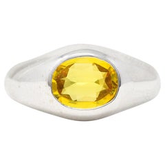 Vintage 1.15 Carats Yellow Sapphire 14 Karat White Gold Unisex Gypsy Band Ring