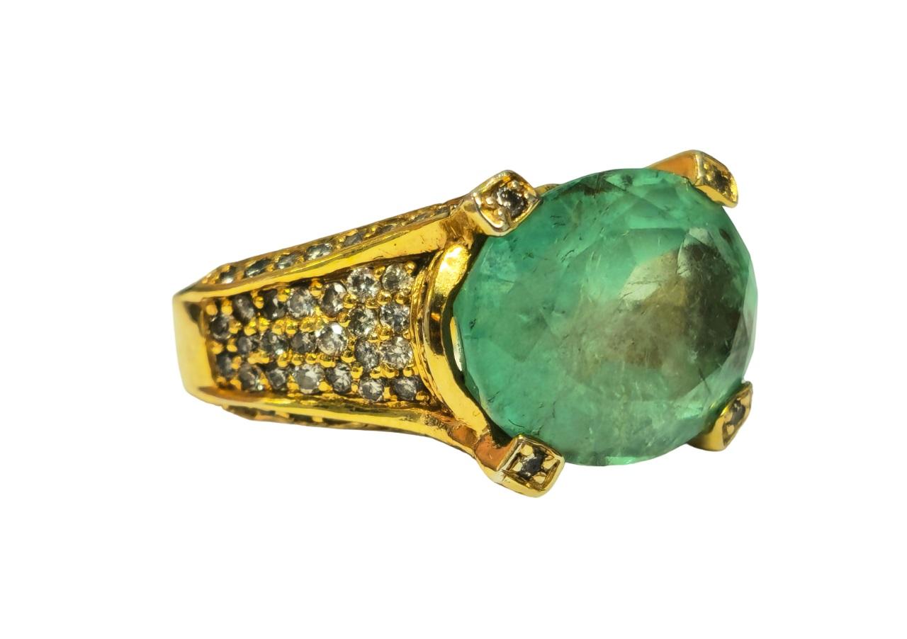 Art Nouveau Vintage 11.50ct Colombian Emerald Diamond Ring in 14K For Sale