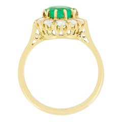Vintage 1.15ct Emerald and Diamond Cluster Ring, hallmarked 1988