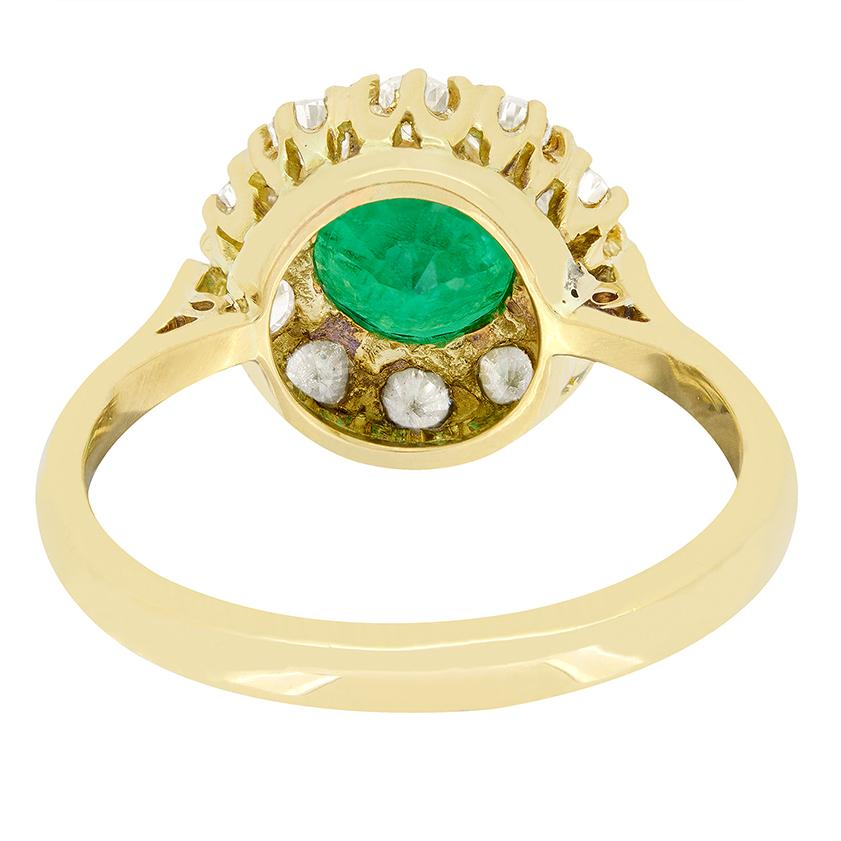 Bague Vintage 1.15ct Emeraude et Diamant, poinçonnée 1988 Bon état - En vente à London, GB