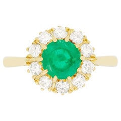 Bague Vintage 1.15ct Emeraude et Diamant, poinçonnée 1988