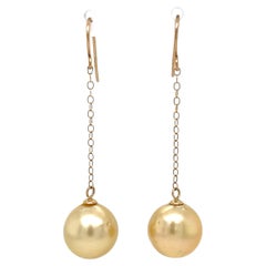 Vintage 11.5mm Golden South Sea Pearl Gold Drop Earrings