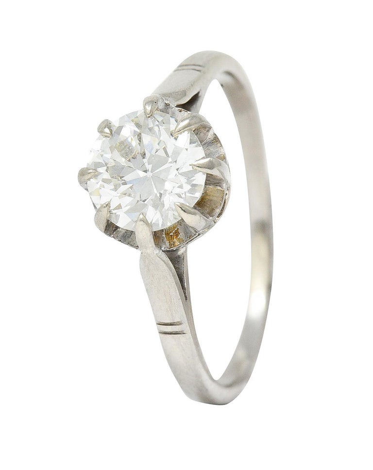 Vintage 1.16 Carats Diamond 18 Karat White Gold Belcher Engagement Ring For Sale 4