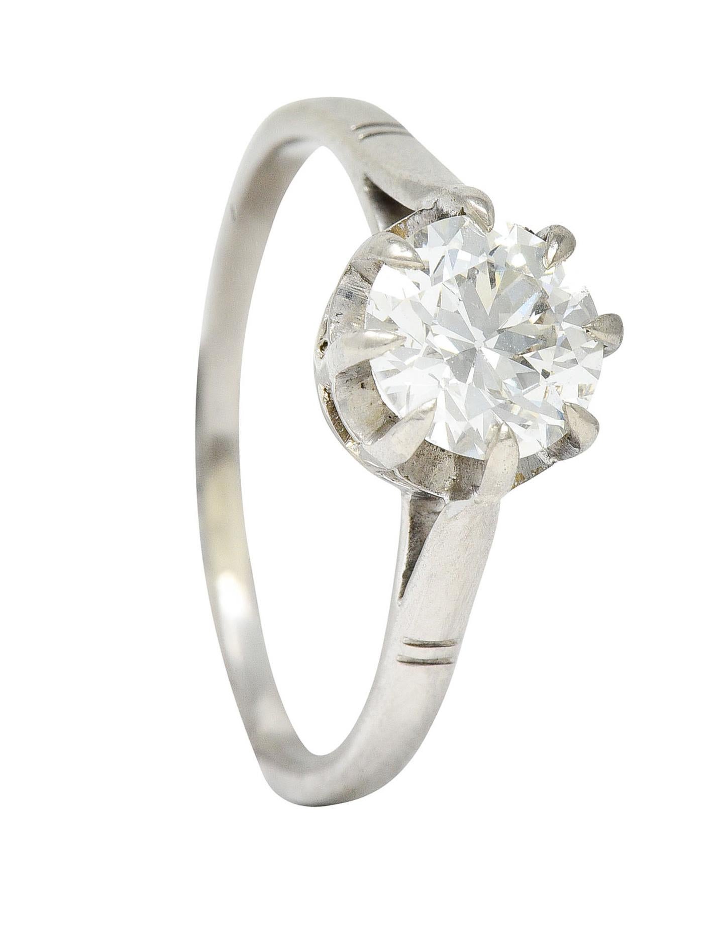 Vintage 1.16 Carats Diamond 18 Karat White Gold Belcher Engagement Ring For Sale 2