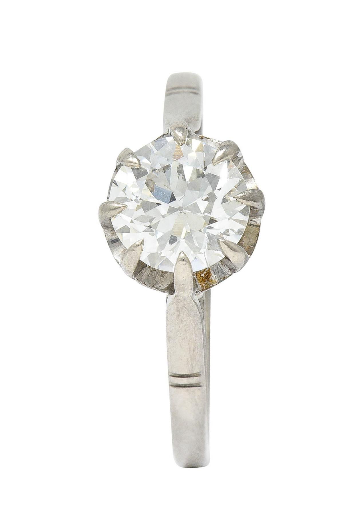 Vintage 1.16 Carats Diamond 18 Karat White Gold Belcher Engagement Ring For Sale 3