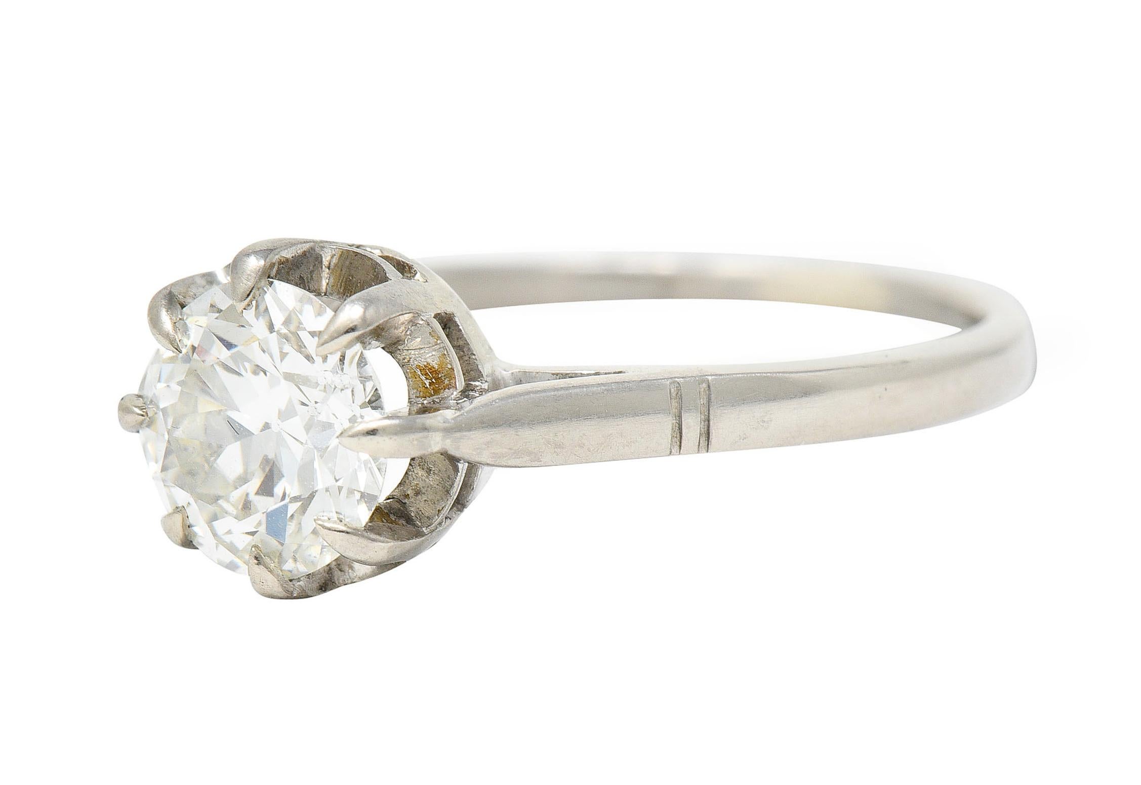 Retro Vintage 1.16 Carats Diamond 18 Karat White Gold Belcher Engagement Ring