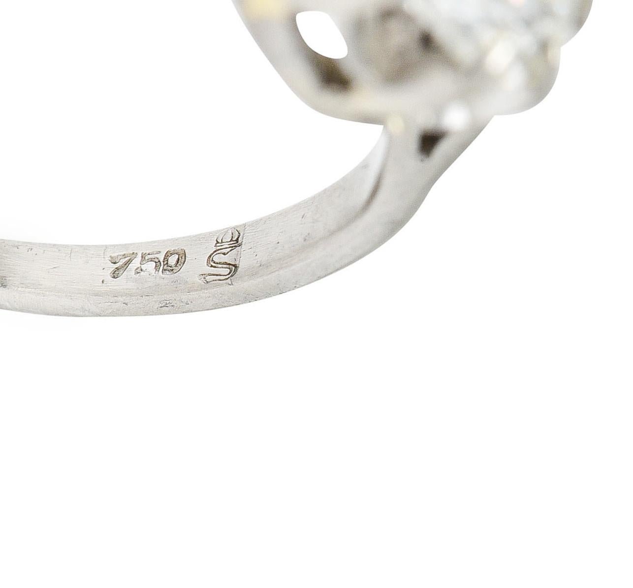 Round Cut Vintage 1.16 Carats Diamond 18 Karat White Gold Belcher Engagement Ring For Sale