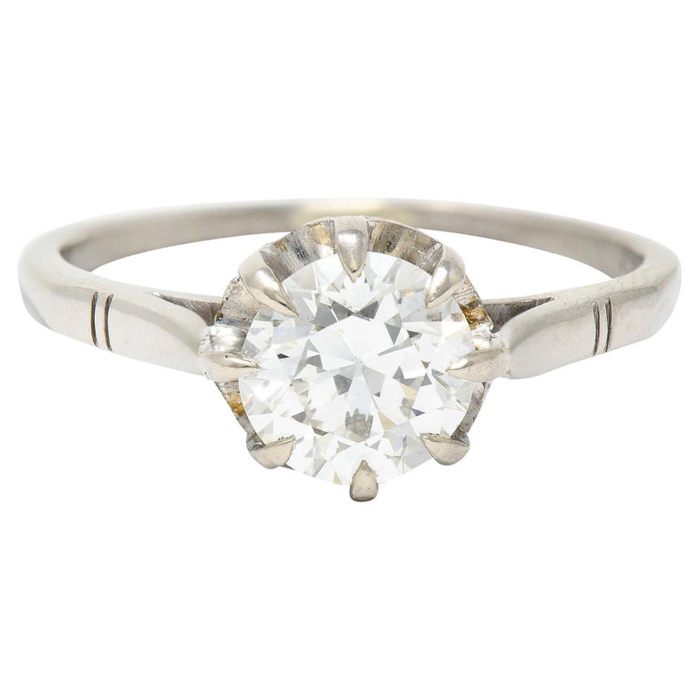 Vintage 1.16 Carats Diamond 18 Karat White Gold Belcher Engagement Ring For Sale