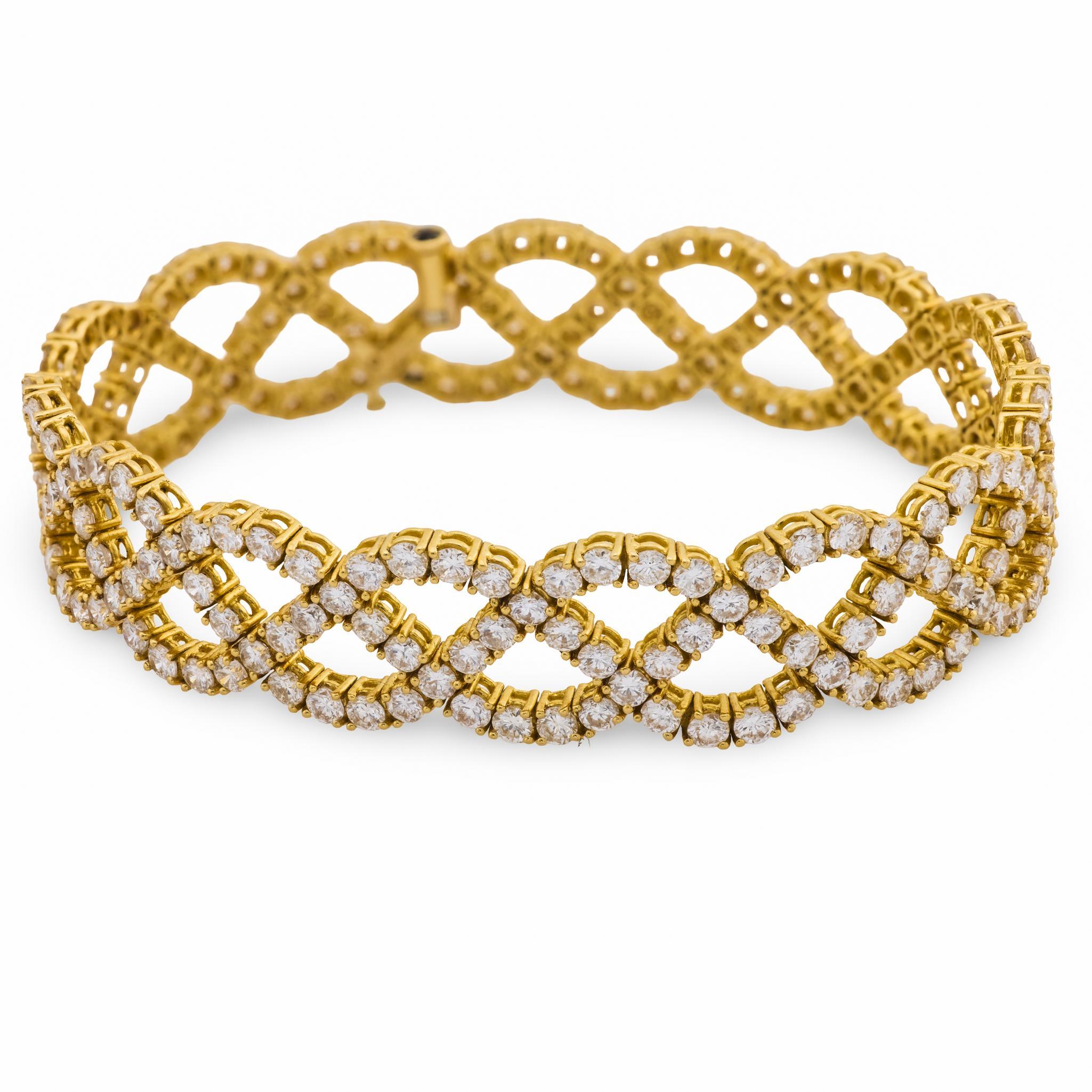 Contemporain Vintage 11.60 carat diamant 18k or jaune bracelet tressé en vente